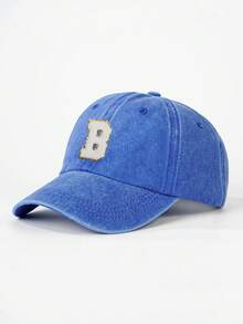 1pc Children English 26 Letter Pattern Washed Adjustable Baseball Cap, Unisex Outdoor Sun Hat Suitable For Boys And Girls, Spring/Autumn Travel, Beach Holiday - Sapphire - View 18