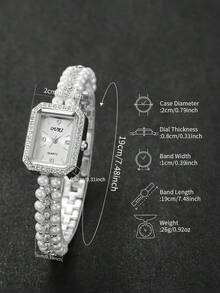 1pc Women's Pearl & Rhinestone Decorated Watch Band With Rhinestone Dial Elegant Quartz Bracelet Watch, Excluding Watch Box - Silver - View 3