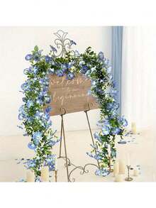 1pc Artificial Morning Glory Garland UV Resistant Faux Floral Vine With Green Leaves Hanging Simulation Morning Glory Plant For For Home Garden Wedding Decor & Photo Backdrop Birthday Gift Graduation Decor - Multicolor - View 2