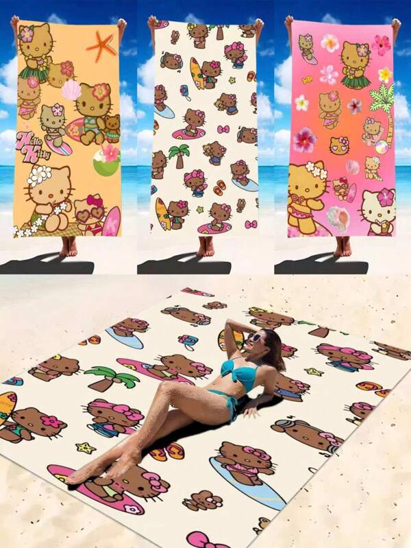 Sanrio Sanrio 1pc Hello Kitty Beach Towel Large, Summer Beach Resort Style,Microfiber Towel, Sand-Proof Quick-Drying Picnic Blanket, Summer, Camping, Holiday Essentials, Holiday Accessories, Travel Essentials, Sun Lounger Towel, Travel Accessories, Sun Lounger. Beach Essentials