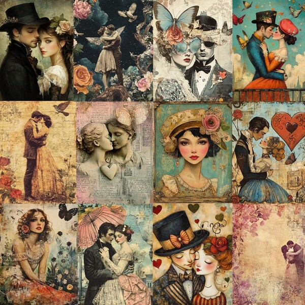 1 Pack Vintage Romantic Butterfly Couples Series Scrapbooking Stickers, Decoration For Diary, Journal, Photo Album, Crafts, School Supplies