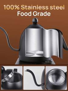 Brutelle 1pc Gooseneck Electric Kettle, Knob-Style Digital Display, Temperature Control, 1200W Fast Heating, 0.8L Capacity, Auto Keep Warm, Stainless Steel Material, Suitable For Home, Office And Hotel - UK Plug(220-240V) - View 6