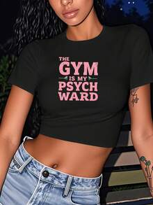 The Gym Is My Psych Ward Women's Fashion Short T-Shirt - Black - View 1