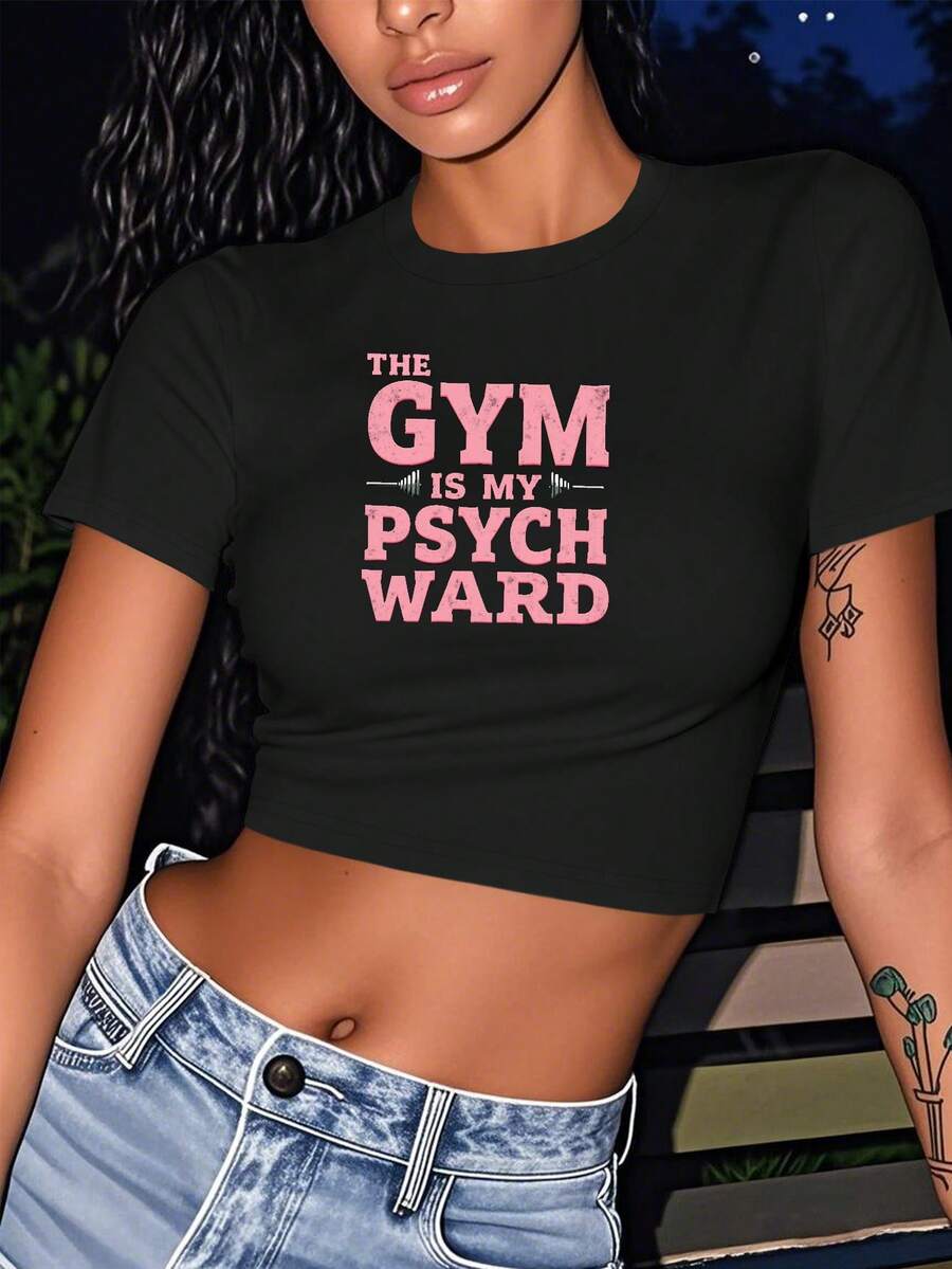 The Gym Is My Psych Ward Women's Fashion Short T-Shirt - Black - View 1