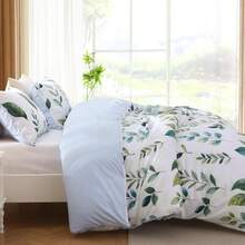 Duvet Cover King Size, Reversible Floral Lavender Duvet Cover Set With Zipper Closure, 3 Pieces Botanical Patterns Soft Microfiber Bedding Set (90"X104", 2 Pillow Cases 20"*36") - 05 - 灰綠色葉子(無被子) - 查看 4