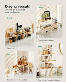 Organizador de Armario de Cocina, Juego de 3 Estuches de mostrador, apilables, especiero expandible, de Metal y bambú,Blanco Nube y Beige Natural - Blanco - Ver 3