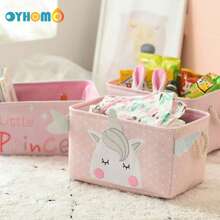 OYHOMO Cute Unicorn & Rabbit Storage Basket Pink Girls Bedroom Organizer Collapsible Thick Fabric Storage Box Laundry Hamper For Toys, Clothes, Books, Bathroom, Living Room