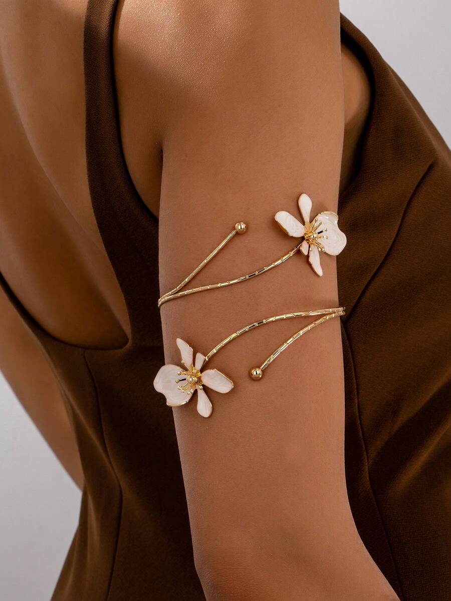 Flower Minimalist Arm Cuff Adjustable Fashionable White Armlet - Beige Arm Bracelet - View 1