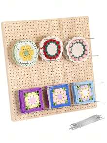 1pc New DIY Handmade Wool Knitting Mat Bamboo Wood Wool Knitting Board Square Crochet Stenter With Streak Woolen Knitting Board Square DIY Crochet Setting Machine With Shaping Needle Yarn Hole Crochet Board Handmade Crochet Blocking Board