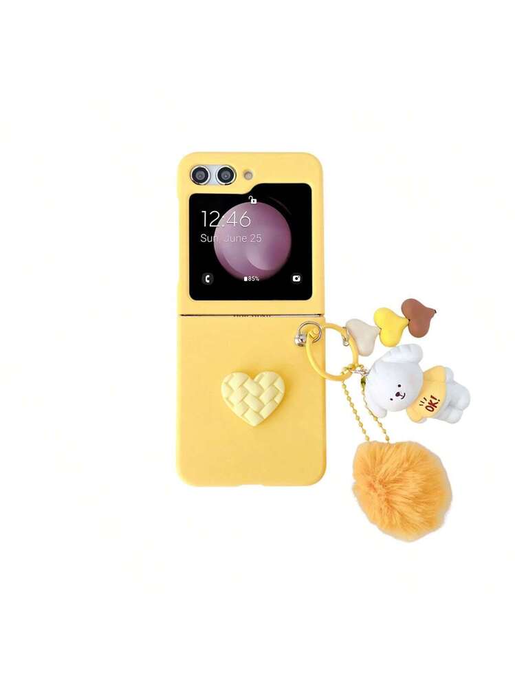 keshengtai 1pc Candy Color Heart Phone Case & 1pc Cartoon Pendant
