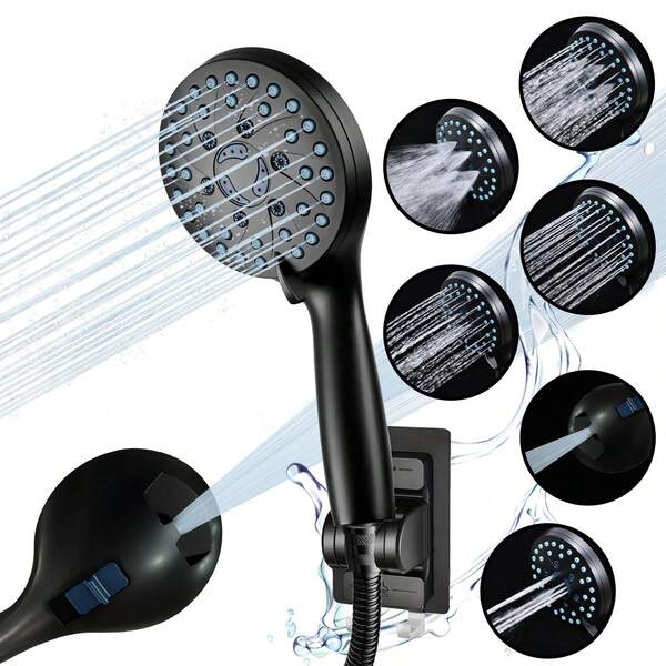 Juego de cabezal de ducha negro de 6 modos de alta presión con ducha de mano. Puede limpiar bañeras, azulejos y mascotas. Cabezal de ducha de lluvia con rociador de mano que aumenta la presión