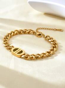 1pc/Set Hip Hop Punk 18K Gold Plated Stainless Steel CD Cuban Chain Necklace And Bracelet Jewelry Set, Suitable For Daily Wear And Parties, Accessories