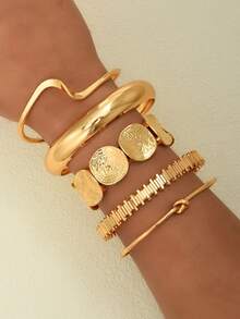 1-9 件夸张不对称几何花卉金属手镯套装，适合女性派对、约会、生日礼物