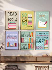 1pc Colorful Wall Art Print Inspirational Read Books Quote Art,Watercolor Books Art Painting, Art PostersMotivational Saying Canvas Poster For Classroom Library Study Decor Unframed