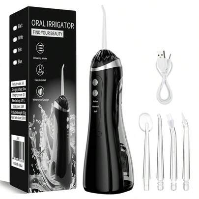 1pc Oral Irrigator Portable Dental Water Flosser Cordless USB Rechargeable Water Jet Floss Tooth Pick 4 Jet Tip 3 Modes-White For Cleaning Teeth Suitable For Travel And Home