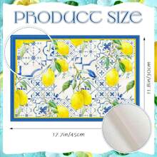 1/2/4/6 Luxury Placemats Lemon Blue Linen Placemats, 30 * 45cm Seasonal Daily Tablecloth Table Mats, Coasters, Suitable For Holiday Party Decoration, Coffee Table And Home Decoration, Kitchen Table And Room Decoration Accessories, Dining Table Decoration, Restaurant Company Gatherings