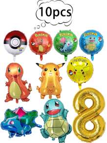 pokemon 10 piezas de globos con temática de Pokemon, globos de Pikachu, pequeños dragones de fuego, globos decorativos de la tortuga Jenni para fiesta de cumpleaños
