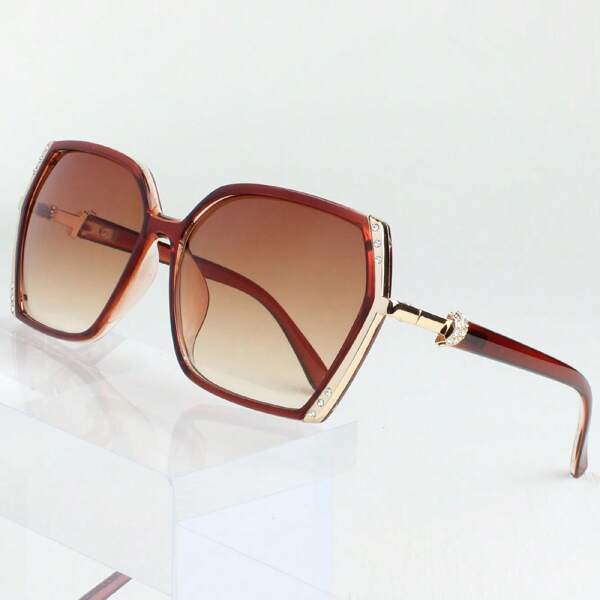 Fashion Glasses For Women, Large Frame Gradient Lenes With Rhinestone, Decoration Glasses For Photography Casual Attire