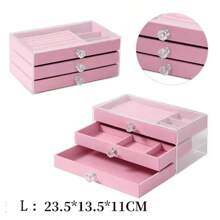 S/L Transparent Ribbon Covered Jewelry Box, Three-Layer Jewelry Storage Box, Large Multifunctional Jewelry Storage Box With 2 Drawers, Soft Dust-Proof Jewelry Display Box For Rings, Earrings, Necklaces, Bracelets, Velvet Interior Suitable For Girls For Women Storage Organizer Travel Essentials Gift Back To School
