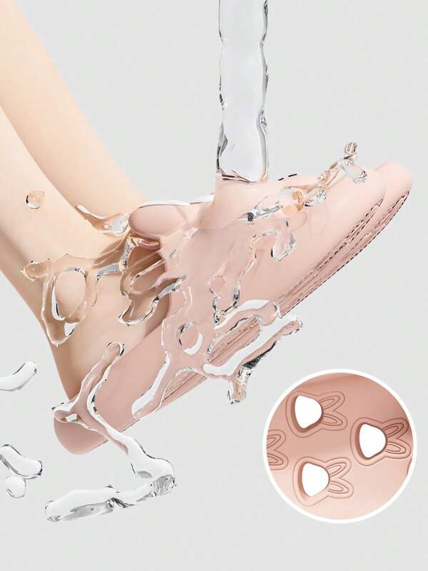 Cute Cartoon Soft EVA Pink Hollow Slippers, 3D Adorable Design, One-Piece Molded, Comfortable For Bathing