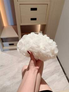 1个精致花朵设计手拿包，仿珍珠手提包，白色浪漫婚礼钱包，新娘包，正式晚宴包，带链条，仿珍珠包 - 白色 - 查看 3
