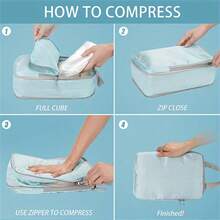4 Set Compression Bags Travel Storage Organiser Suitcases Packing Cubes Luggage - Beige - View 10