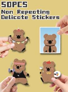 50 piezas de adorables pegatinas transparentes temáticas del Setonix brachyurus de dibujos animados, no repetitivas, para decoración delicada de regalos, fiestas, hogar, cumpleaños, equipaje, scooter, botellas de agua, tazas, laptops, tablets, fundas de teléfonos, útiles escolares, vuelta al cole