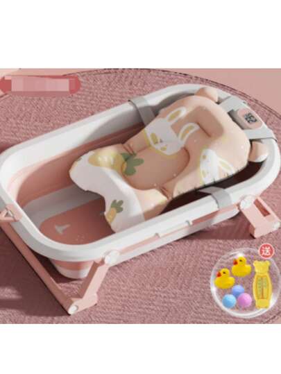 Bañera plegable XXL con alfombra de baño para bebé y termómetro incorporado - bañera para niños con asiento de baño para bebé - bañera para bebé con soporte - el regalo perfecto para baby shower para un niño o una niña - ¡juguete de baño como regalo!