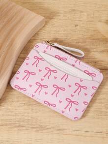 粉色蝴蝶结爱心图案拉链小钱包零钱包小钱包双折超薄女士钱包迷你薄、轻便、多层便携、身份证、信用卡简约、时尚、现代、商务、周年纪念、生日礼物、礼物、女孩、女士、女性、学校宿舍和返校用书包 - 玫紅色 - 查看 5