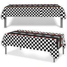 3pcs Checkered Tablecloth 54x108 Inches, Black And White Striped Theme Party, Ground Tablecloth For Car Racing, Birthday Party Decorations, Car Racing Party Favors (Black)