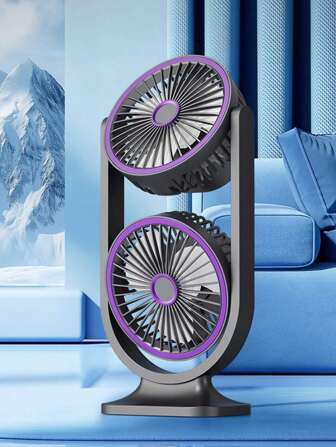 2-In-1 Dual Head Cooling Fan, Reversible Circulation Fan, Dual Layer, USB Rechargeable Desk Fan, High Power, Adjustable, Quiet, Suitable For Home, Dorm, Outdoor, Bedroom, Student Use, New Summer 2025 Arrival