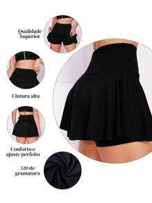 Short Saia Babado Cintura Alta Feminina Fitness Academia Suplex