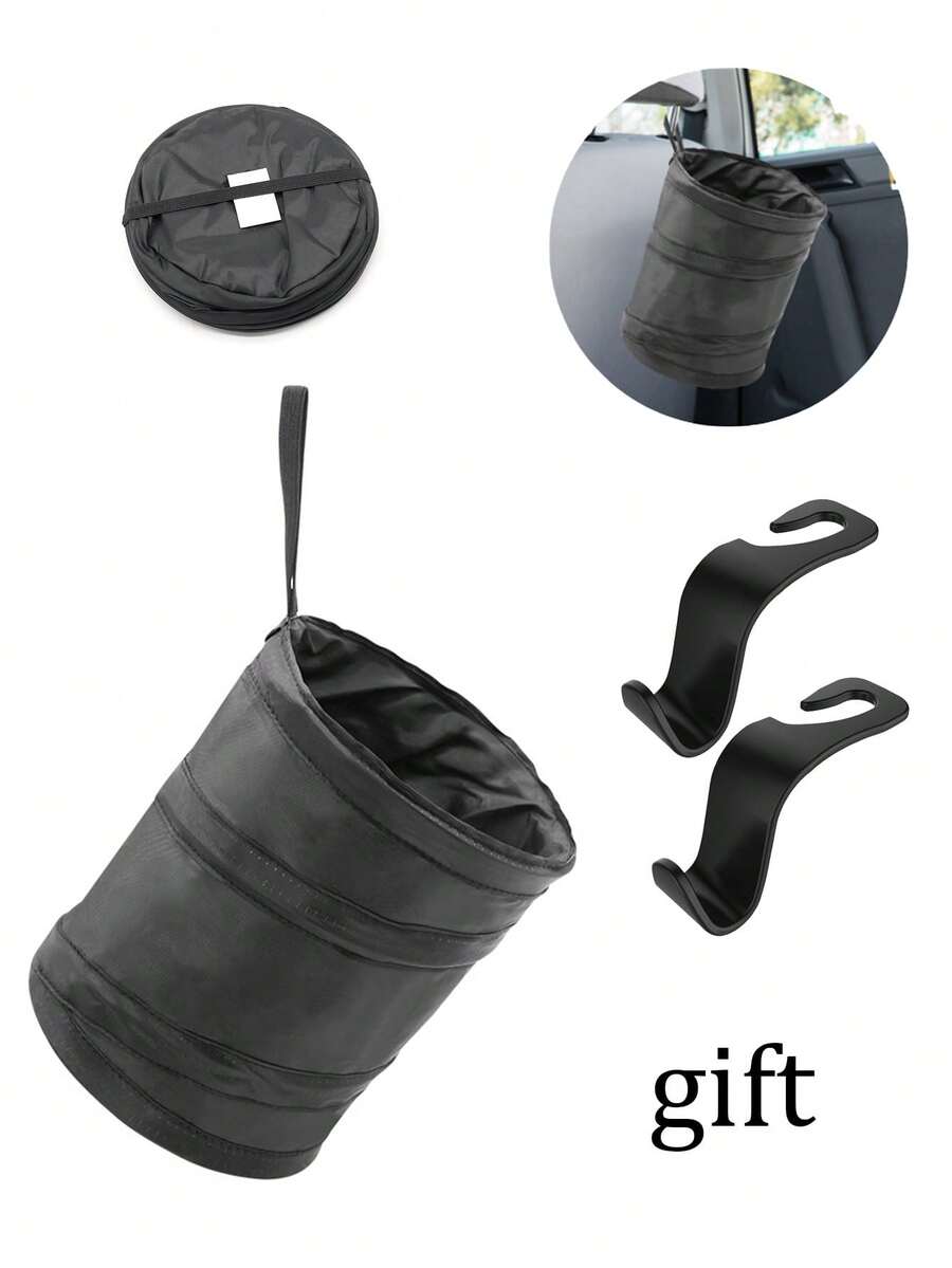 Car Trash Can With Lid, Mini Auto Dustbin Garbage Organizer, Automotive Garbage Container Bin For Vehicle, Home, Office - Black - View 1