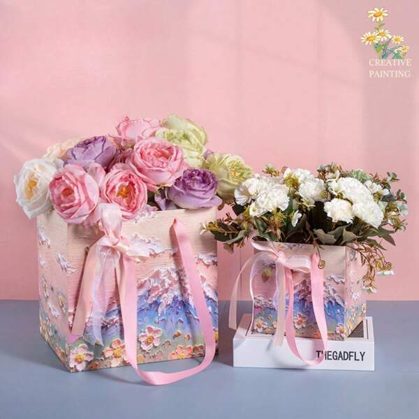 Borsa regalo quadrata con fiori, confezione regalo per la Festa degli Insegnanti, borsa da donna per ricorrenze festive