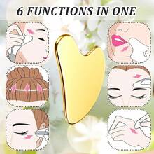 Nuanchu Stainless Steel Gua Sha Facial Tools Lymphatic Drainage Massager Guasha For Face Metal Gua Sha Skin Self Care Gifts Face Sculpting Guasha For Body Eyes Jawline Shaper With Pouch(Silver) - 金色 - 查看 5