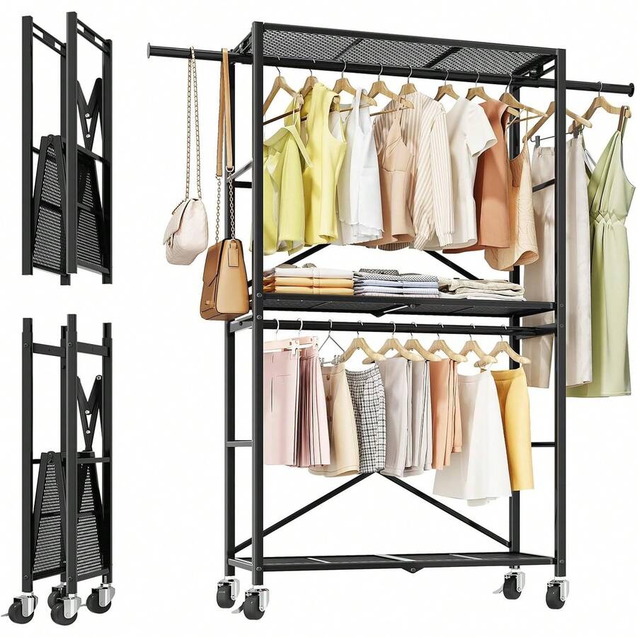 Kitstorack Clothes Rack Heavy Duty Clothing Rack With Shelves, Rolling ...