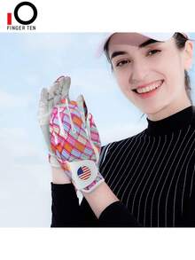 FINGER TEN Golf Gloves Women Left Hand Leather With Ball Marker Value 1 Pack Colored Glove For Ladies Right Handed Golfer All Weather Grip - Multicolor - View 2