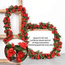 Dây hoa giả 2,4m (8,2ft), 45 bông hồng giả, trang trí nhà cửa, khách sạn, văn phòng, tiệc cưới, sân vườn, nghệ thuật thủ công, trang trí Giáng sinh (1/2/5 chiếc/gói), - màu đỏ - Xem 4