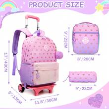 Set de 3 mochilas con ruedas para niñas - Mochila con ruedas para estudiantes de primaria - Equipaje de mano tipo mochila - El mejor regalo para niñas - Bolso con ruedas Love con estampado dorado multicolor - Ver 5