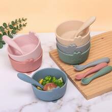 2 pezzi Set di stoviglie per l'alimentazione del bambino, ciotola in silicone con ventosa, cucchiaio per il cibo per bambini, set per cibo per bambini a tema coccodrillo