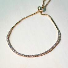 VKHK 1 chiếc vòng tay chuỗi đính đá Cubic Zirconia lấp lánh bằng thép không gỉ mạ vàng 18K sang trọng, thích hợp làm trang phục hàng ngày và trang phục cưới cho phụ nữ, quà tặng - Vòng đeo tay - Xem 11