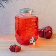 Top Choice 24153562 2 Dispensadores Bebidas Vitrolero de Vidrio Grueso Tipo Mason Jar para Bebidas Frías; Aguas Frescas Capacidad de cada Vitrolero 5 Litros - como en la foto - Ver 5