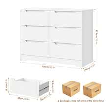 White Chest Of Drawers, Sideboard With 6 Drawers, Multi-Purpose Cabinet With Drawers For Bedroom, Living Room, Hallway, Modern, Wood, 108 X 82.5 X 39 Cm - 白色 - 查看 4