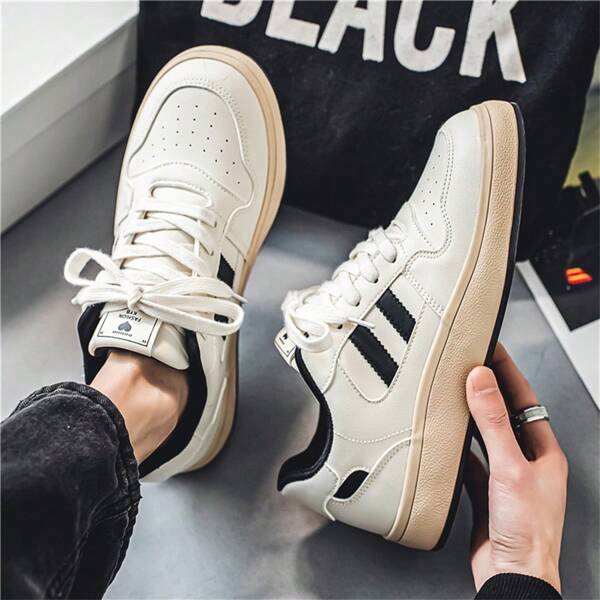 Men's Soft Comfortable Thick Sole Anti-Slip Flat Leather Breathable Low-Top Casual Sports Sneakers