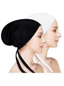 2 قطعة شريط رأس نسائي بلون واحد - مطاطي ومريح للارتداء اليومي ، مصنوع من قماش عالي المطاطية مع شريط مطاطي قابل للتعديل