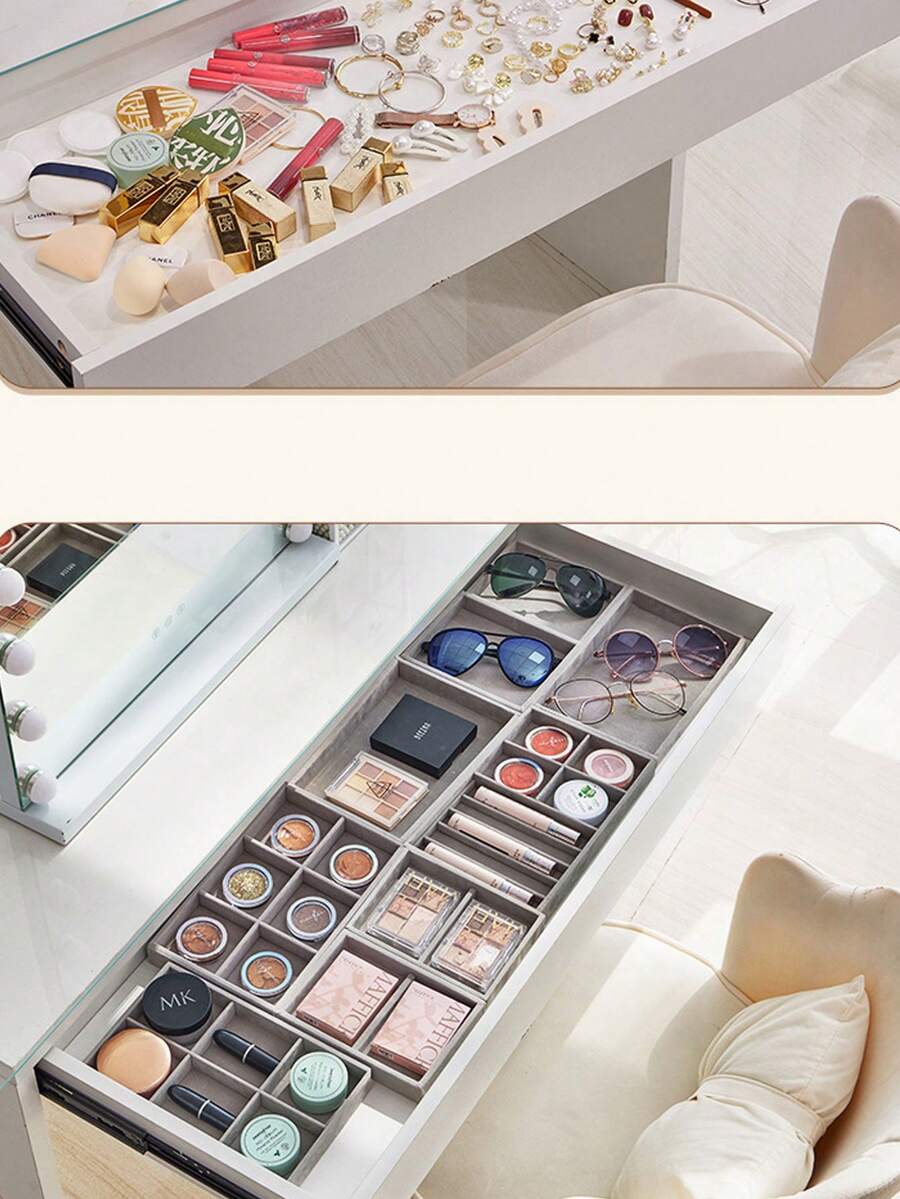 4-In-1 Velvet Jewelry Tray Set, Stackable Jewelry Box, Scratch-Resistant Decorative Multi-Compartment Jewelry Display Tray Drawer Style Jewelry Storage Tray Suitable For Jewelry, Necklace, Ring, Earring, Watch, Cosmetics, Gifts, Fit For Vanity, Bedroom Drawer, Holiday Jewelry Storage & Display - Multicolor - View 1