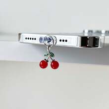 New Palace Style Drip-Oil Alloy 3D Red Cherry Mobile Anti-Dust Plug Pendant Accessories Fit For IPhone, Android Type-C Charging Port Dust Plug Decoration