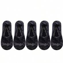 5 pares de calcetines náuticos de encaje para mujer, calcetines invisibles con silicona antideslizante, de escote bajo, de estilo y versátil