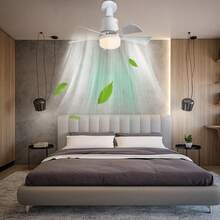 Ventilador De Techo Con Luz, Ventilador De Techo Silencioso Con Control Remoto E27 De 15,7 Pulgadas, Ventilador De Techo Pequeño Desmontable De 30 W, Contiene pequeño ventilador - Blanco - Ver 3