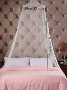 1 pieza Elegante mosquitera redonda y abovedada - Estilo de princesa, blanco con detalles dorados, adecuado para camas individuales hasta de adultos, ideal para la decoración del dormitorio y la habitación de invitados